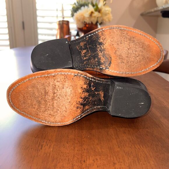 Vtg Double-H Western Cowboy Boots Sz 6 M Bold Stitch Leather Thick Sole USA Made - Picture 7 of 12